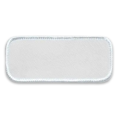 Pack of 25 - 3.75" x 1.375" - Blank Rectangle Patch - White Fabric with Merrow White Border - Industrial Backing