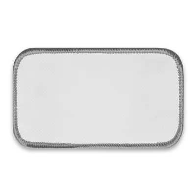 Pack of 25 - 4" x 2" - Blank Rectangle Patch - White Fabric with Merrow Silver Border - Industrial Backing