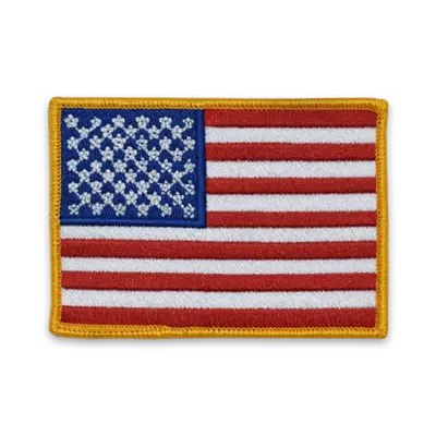 Pack of 25 - 3.5" x 2.5" - Official United States Flag Patch - Merrow Gold Border - Industrial Backing