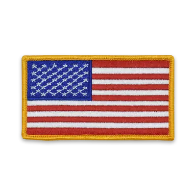 Pack of 25 - 3.5" x 2" - Official United States Flag Patch - Merrow Gold Border - Industrial Backing