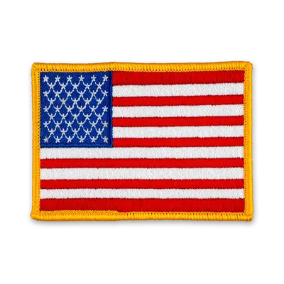 Pack of 25 - 3.5" x 2.5" - Official United States Flag Patch - Merrow Gold Border - Heat Applied Backing