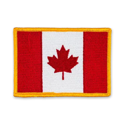 Pack of 25 - 3.5" x 2.5" - Official Canada Flag Patch - Merrow Gold Border - Heat Applied Backing