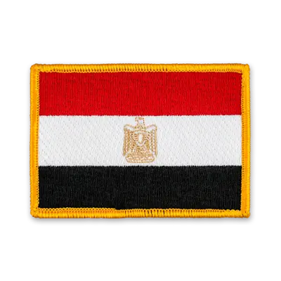 Pack of 25 - 3.5" x 2.5" - Official Egypt Flag Patch - Merrow Gold Border - Heat Applied Backing