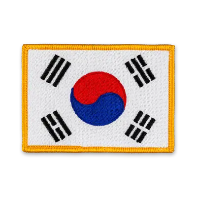 Pack of 25 - 3.5" x 2.5" - Official Korea Flag Patch - Merrow Gold Border - Heat Applied Backing
