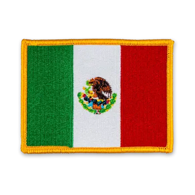 Pack of 25 - 3.5" x 2.5" - Official Mexico Flag Patch - Merrow Gold Border - Heat Applied Backing