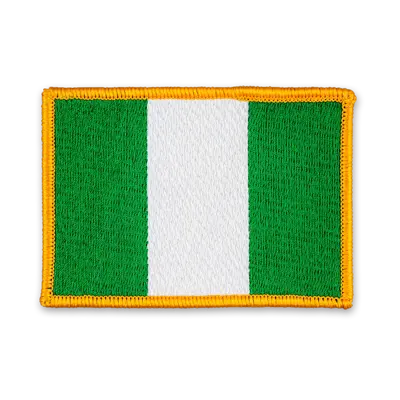Pack of 25 - 3.5" x 2.5" - Official Nigeria Flag Patch - Merrow Gold Border - Heat Applied Backing