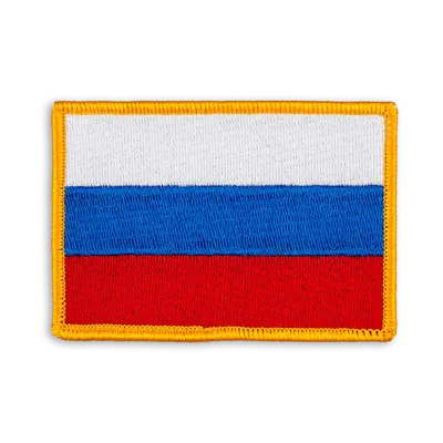 Pack of 25 - 3.5" x 2.5" - Official Russia Flag Patch - Merrow Gold Border - Heat Applied Backing