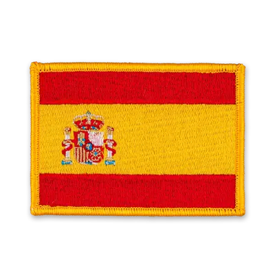 Pack of 25 - 3.5" x 2.5" - Official Spain Flag Patch - Merrow Gold Border - Heat Applied Backing