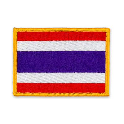 Pack of 25 - 3.5" x 2.5" - Official Thailand Flag Patch - Merrow Gold Border - Heat Applied Backing