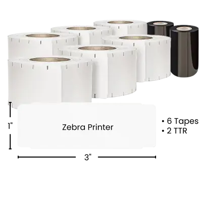 3" x 1" - Thermal ID Kit - 6 Rls 2 TTR 3600 Lb/RL Zebra TSC