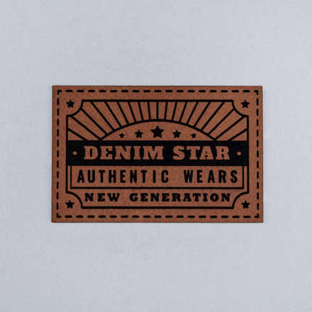 Chestnut and Black Faux Leather Denim Star patch laid flat