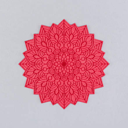 Coral Faux Suede Leather mandala patch laid flat