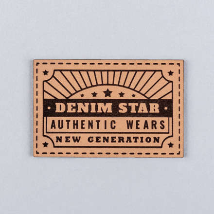 Natural Genuine Leather with high contrast denim star patch laid flat