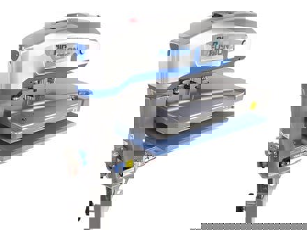 the back of a Hotronix Air Fusion IQ Heat Press open angled left